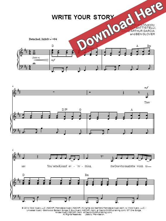 francesca battistelli, write your story, sheet music, piano notes, chords, score, download, print, how to play, klavier noten, partition